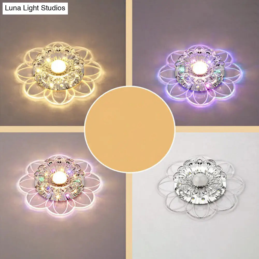 Crystal Simplicity Led Flush Mount Ceiling Light With Flower Corridor Design Clear / 3W Third Gear