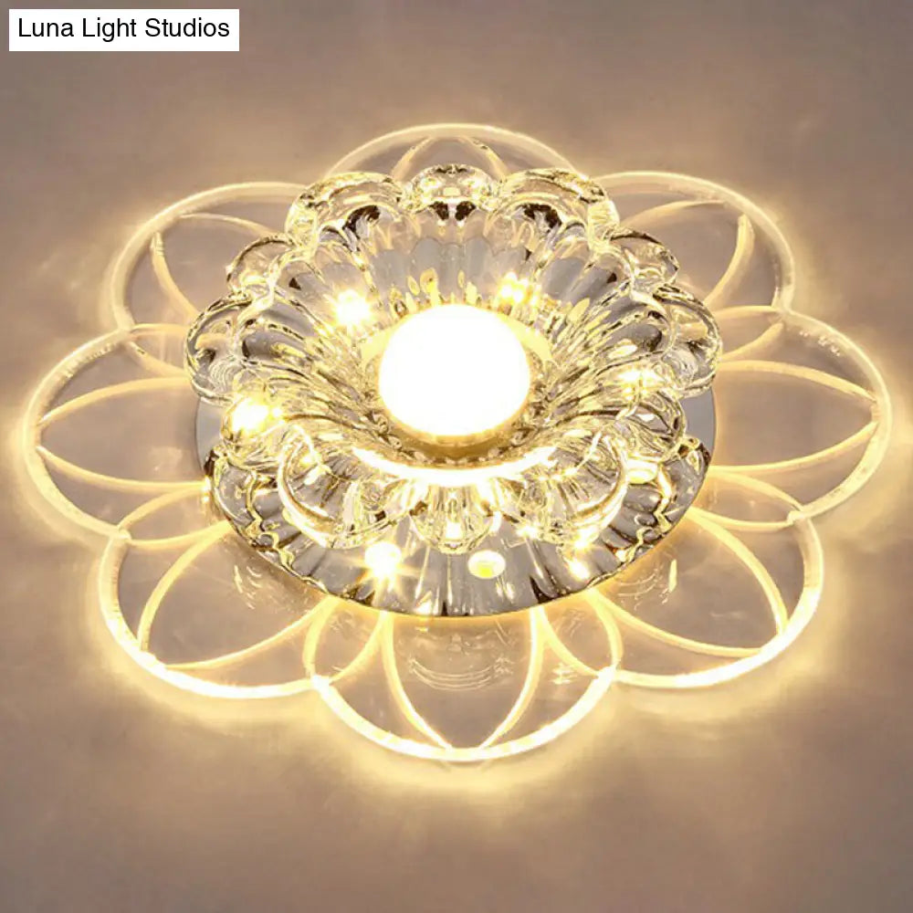 Crystal Simplicity Led Flush Mount Ceiling Light With Flower Corridor Design Clear / 3W Warm