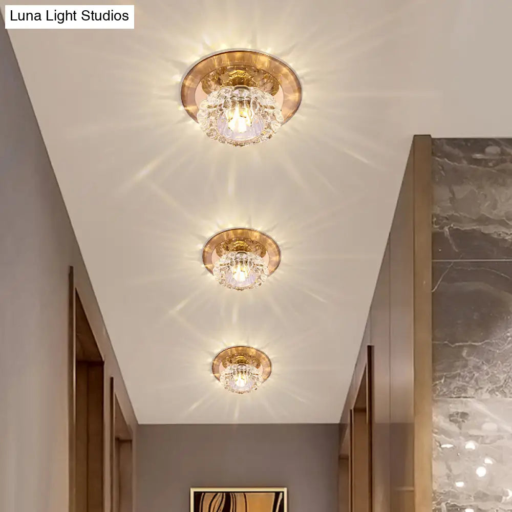 Crystal Simplicity Led Flush Mount Ceiling Light With Flower Corridor Design