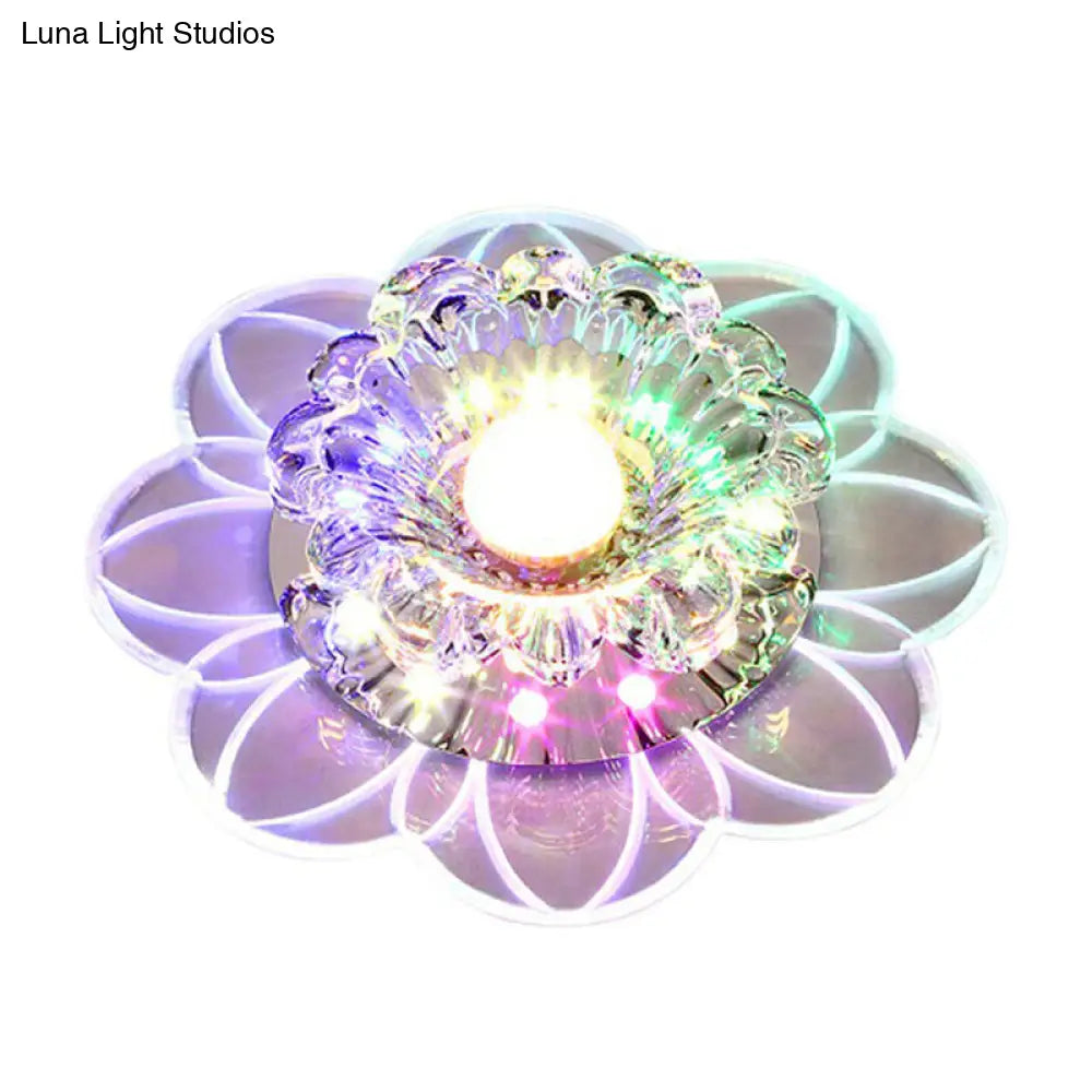 Crystal Simplicity Led Flush Mount Ceiling Light With Flower Corridor Design