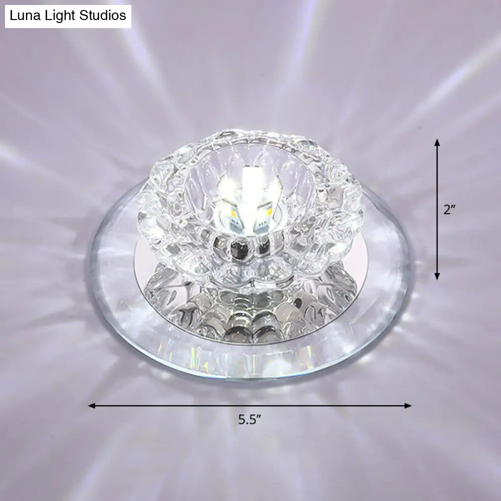 Crystal Simplicity Led Flush Mount Ceiling Light With Flower Corridor Design Clear / White