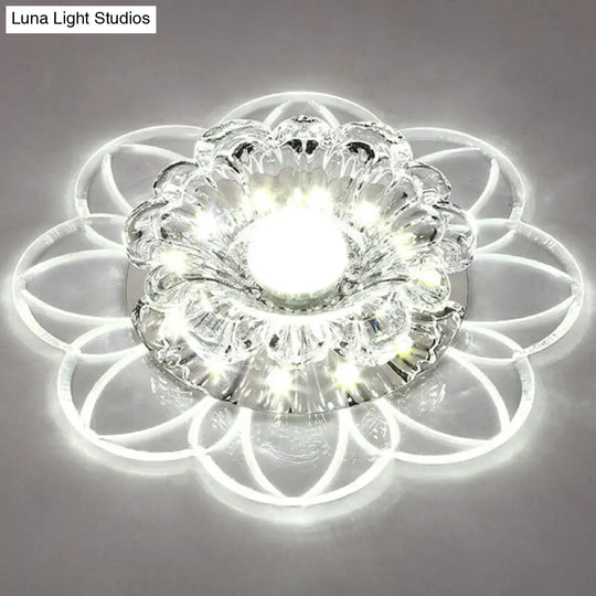 Crystal Simplicity Led Flush Mount Ceiling Light With Flower Corridor Design Clear / 3W White