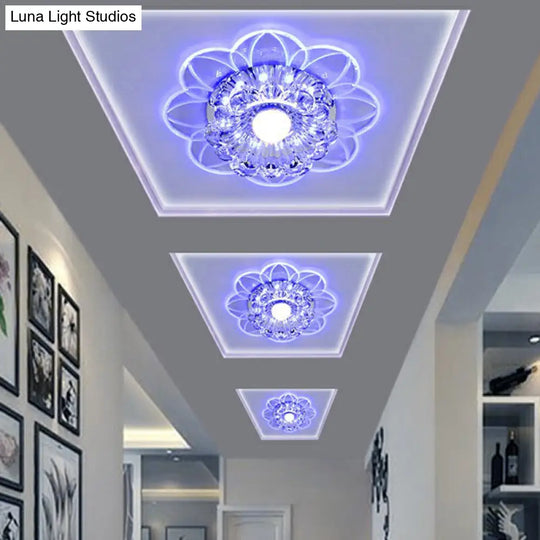 Crystal Simplicity Led Flush Mount Ceiling Light With Flower Corridor Design