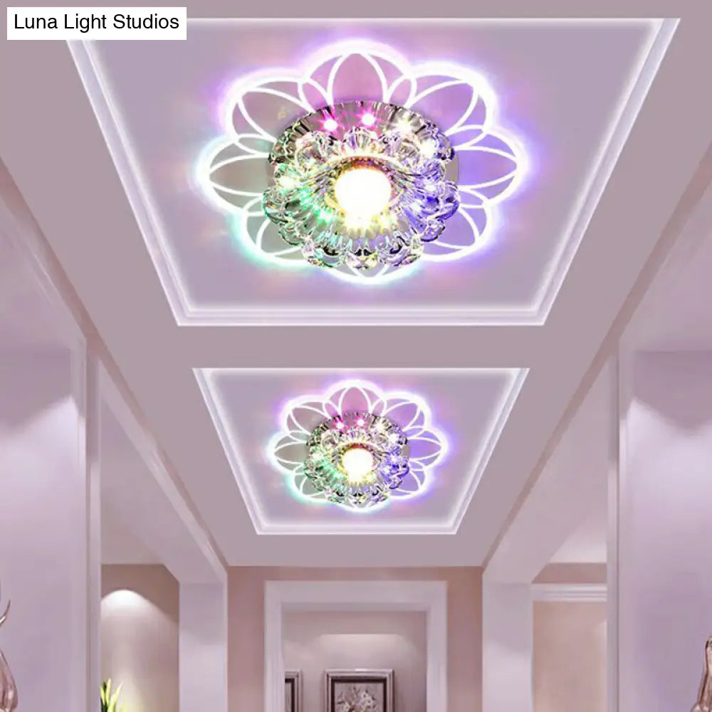 Crystal Simplicity Led Flush Mount Ceiling Light With Flower Corridor Design