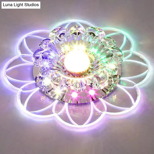 Crystal Simplicity Led Flush Mount Ceiling Light With Flower Corridor Design Clear / 3W Multi Color