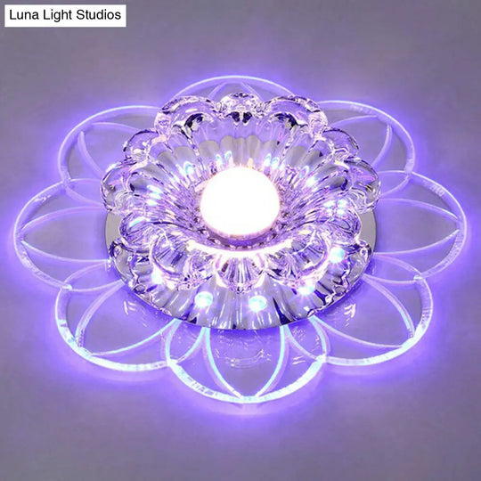 Crystal Simplicity Led Flush Mount Ceiling Light With Flower Corridor Design Clear / 5W Blue