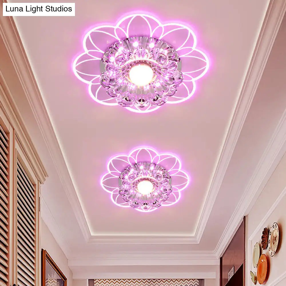 Crystal Simplicity Led Flush Mount Ceiling Light With Flower Corridor Design