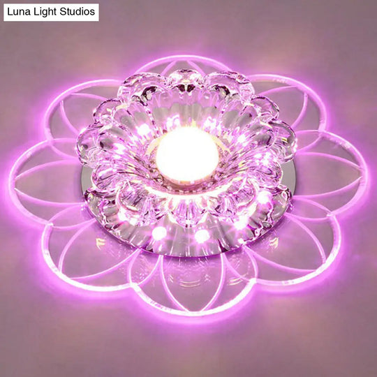 Crystal Simplicity Led Flush Mount Ceiling Light With Flower Corridor Design Clear / 5W Pink