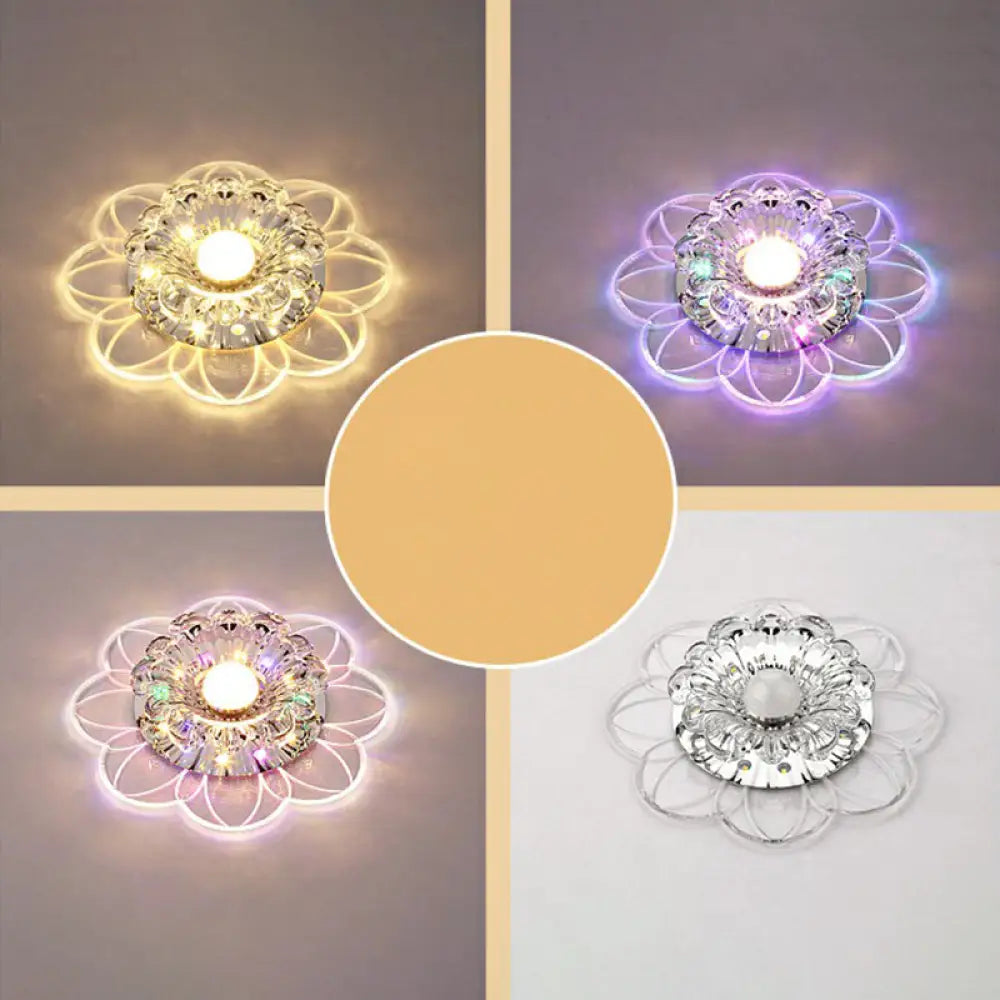 Crystal Simplicity Led Flush Mount Ceiling Light With Flower Corridor Design Clear / 3W Third Gear