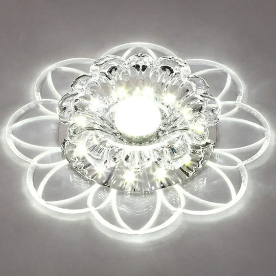 Crystal Simplicity Led Flush Mount Ceiling Light With Flower Corridor Design Clear / 3W White