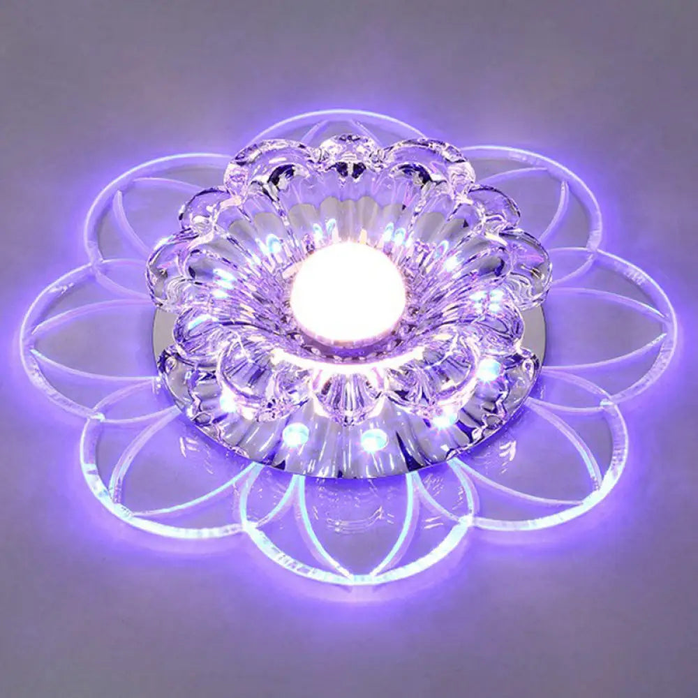 Crystal Simplicity Led Flush Mount Ceiling Light With Flower Corridor Design Clear / 5W Blue