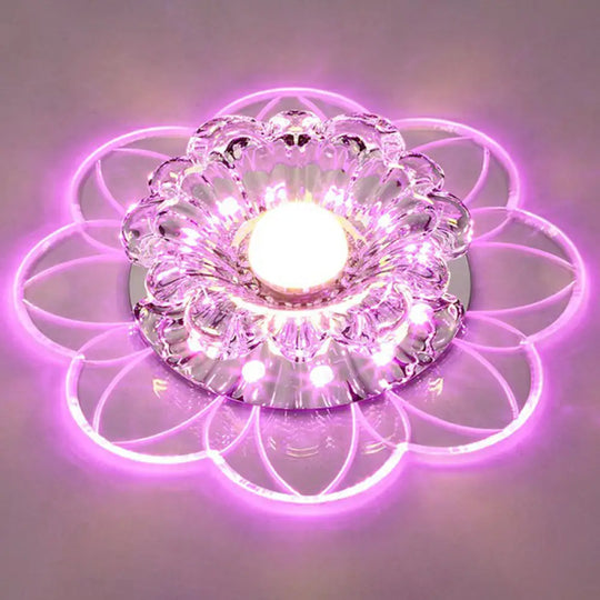 Crystal Simplicity Led Flush Mount Ceiling Light With Flower Corridor Design Clear / 5W Pink