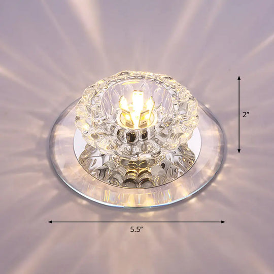 Crystal Simplicity Led Flush Mount Ceiling Light With Flower Corridor Design Clear / Warm