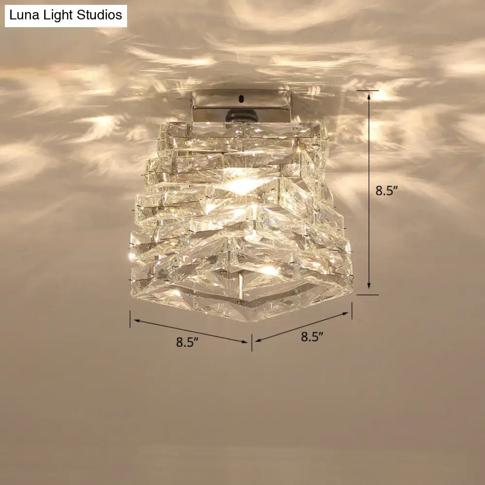 Crystal Spiral Square Ceiling Lamp - Modern 1-Light Semi Mount For Hallways