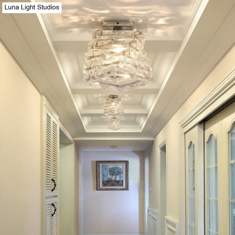 Crystal Spiral Square Ceiling Lamp - Modern 1 - Light Semi Mount For Hallways
