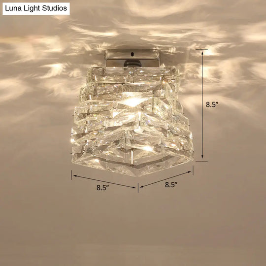 Crystal Spiral Square Ceiling Lamp - Modern 1 - Light Semi Mount For Hallways