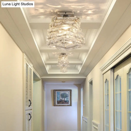 Crystal Spiral Square Ceiling Lamp - Modern 1-Light Semi Mount For Hallways