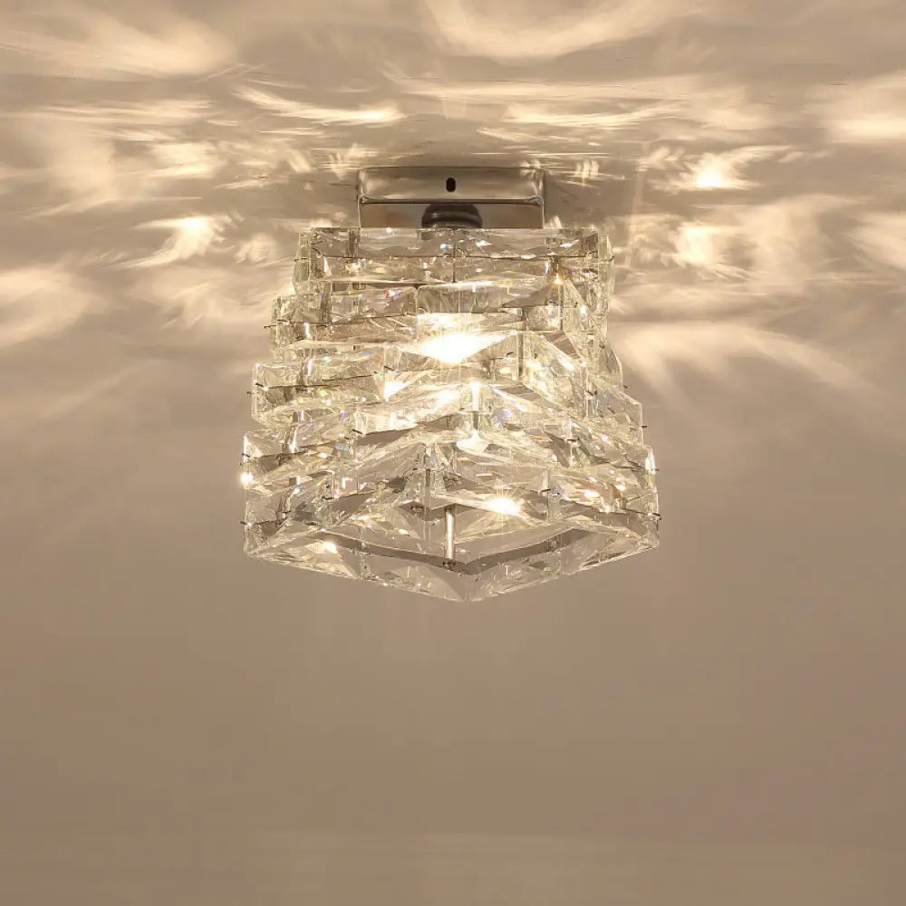Crystal Spiral Square Ceiling Lamp - Modern 1 - Light Semi Mount For Hallways Clear