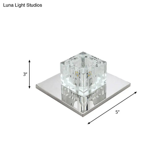 Crystal Square Led Ceiling Light In Chrome For Hallway