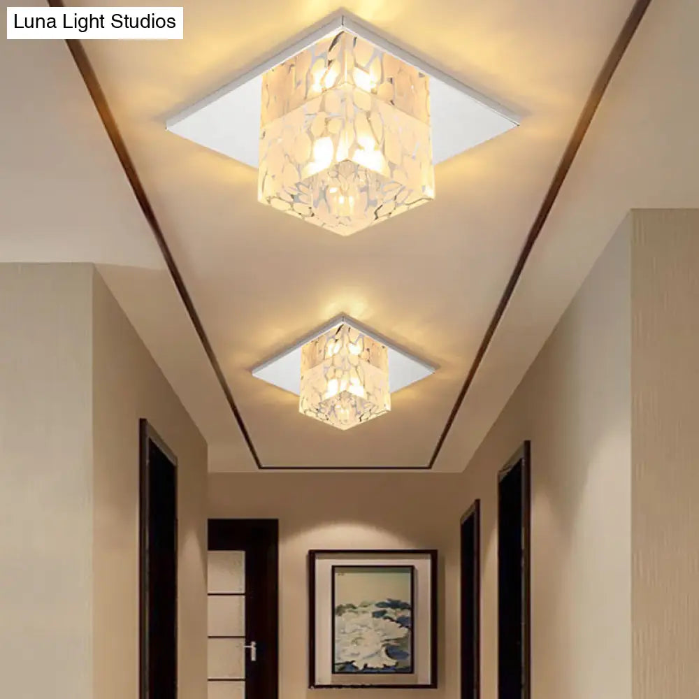 Crystal Square Led Ceiling Light In Chrome For Hallway