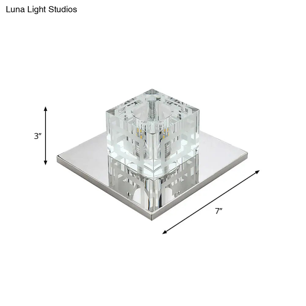 Crystal Square Led Ceiling Light In Chrome For Hallway