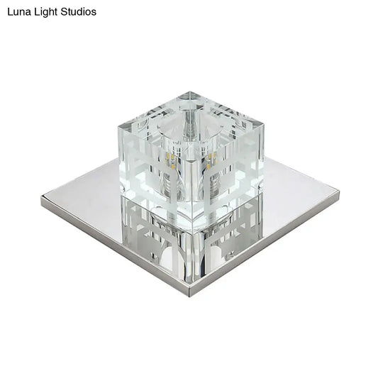 Crystal Square Led Ceiling Light In Chrome For Hallway