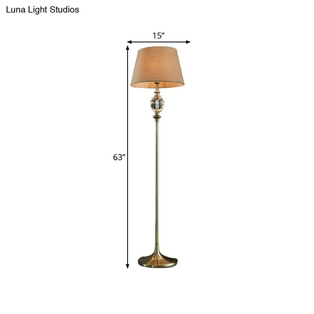 Crystal Stand-Up Lamp With Pleated/Tapered Shade: Traditional Living Room Reading Floor