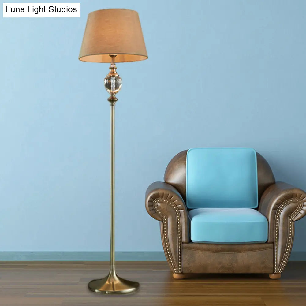 Crystal Stand-Up Lamp With Pleated/Tapered Shade: Traditional Living Room Reading Floor