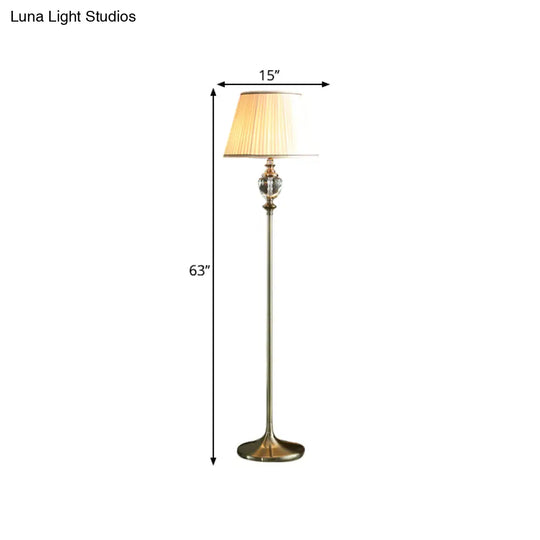 Crystal Stand-Up Lamp With Pleated/Tapered Shade: Traditional Living Room Reading Floor