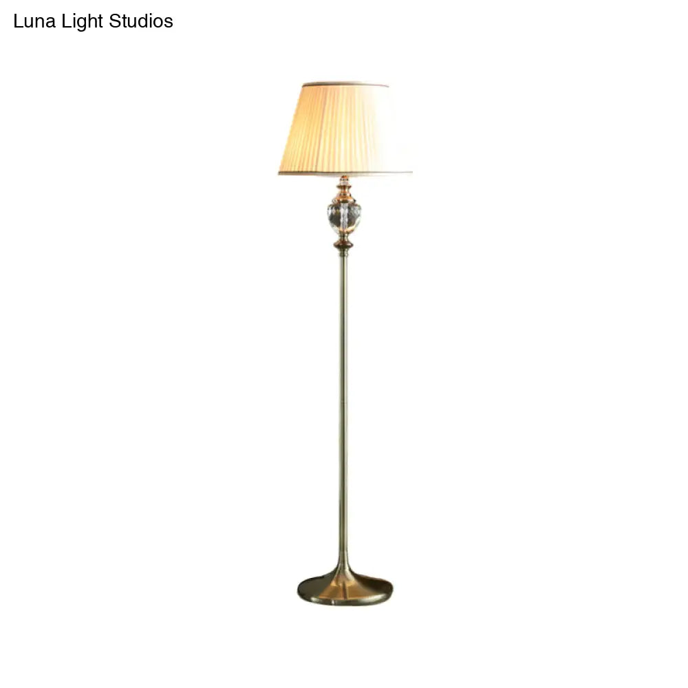 Crystal Stand-Up Lamp With Pleated/Tapered Shade: Traditional Living Room Reading Floor