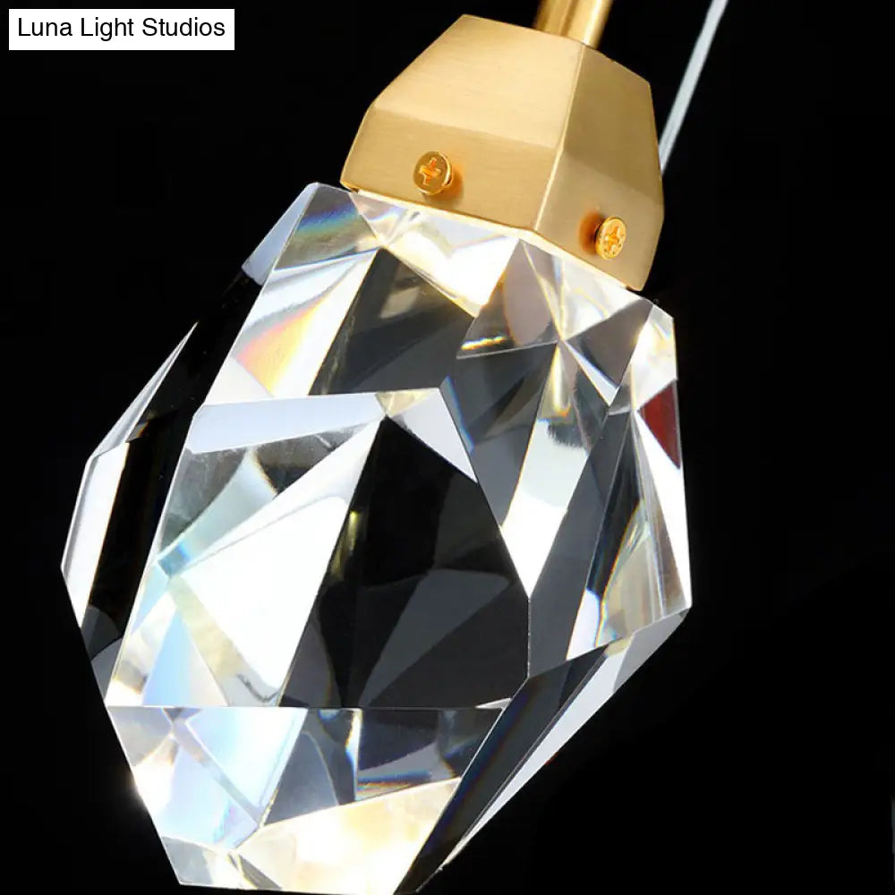 Crystal Stone-Shape Pendant Light Fixture Contemporary Style Down Lighting In Gold