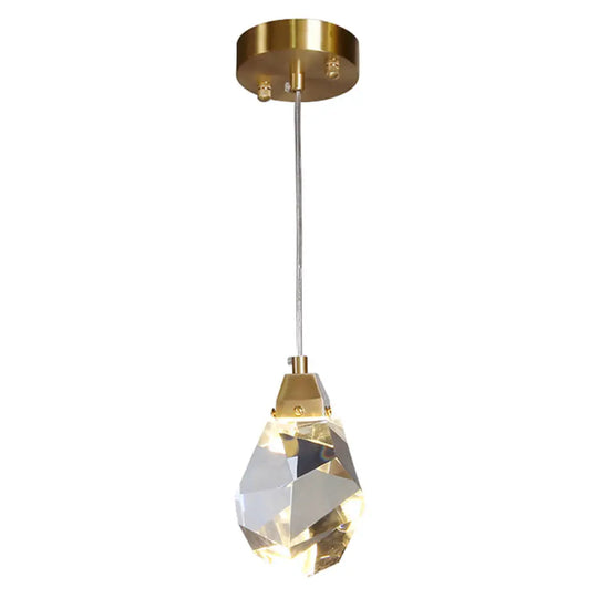 Crystal Stone-Shape Pendant Light Fixture Contemporary Style Down Lighting In Gold / Warm