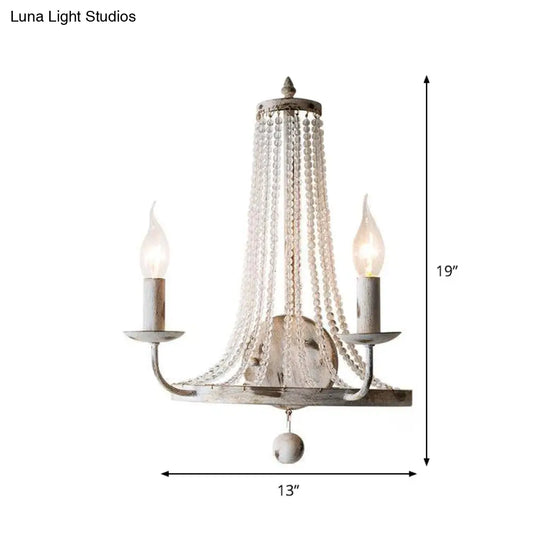 Crystal Strand Wall Sconce Lamp: Countryside 2-Light Bedroom Lighting In White Candle Design