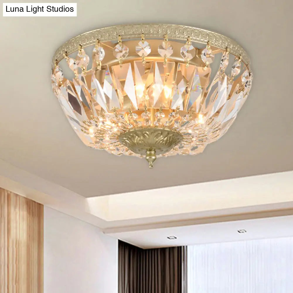 Crystal Strands Shade Flushmount Light With Metal Finish