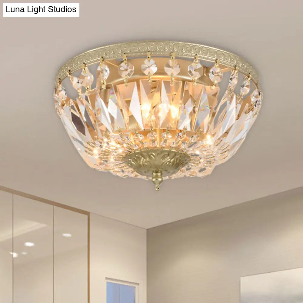 Crystal Strands Shade Flushmount Light With Metal Finish