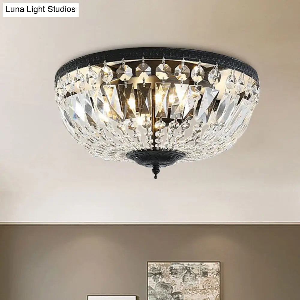 Crystal Strands Shade Flushmount Light With Metal Finish