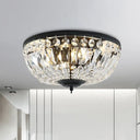 Crystal Strands Shade Flushmount Light With Metal Finish Black