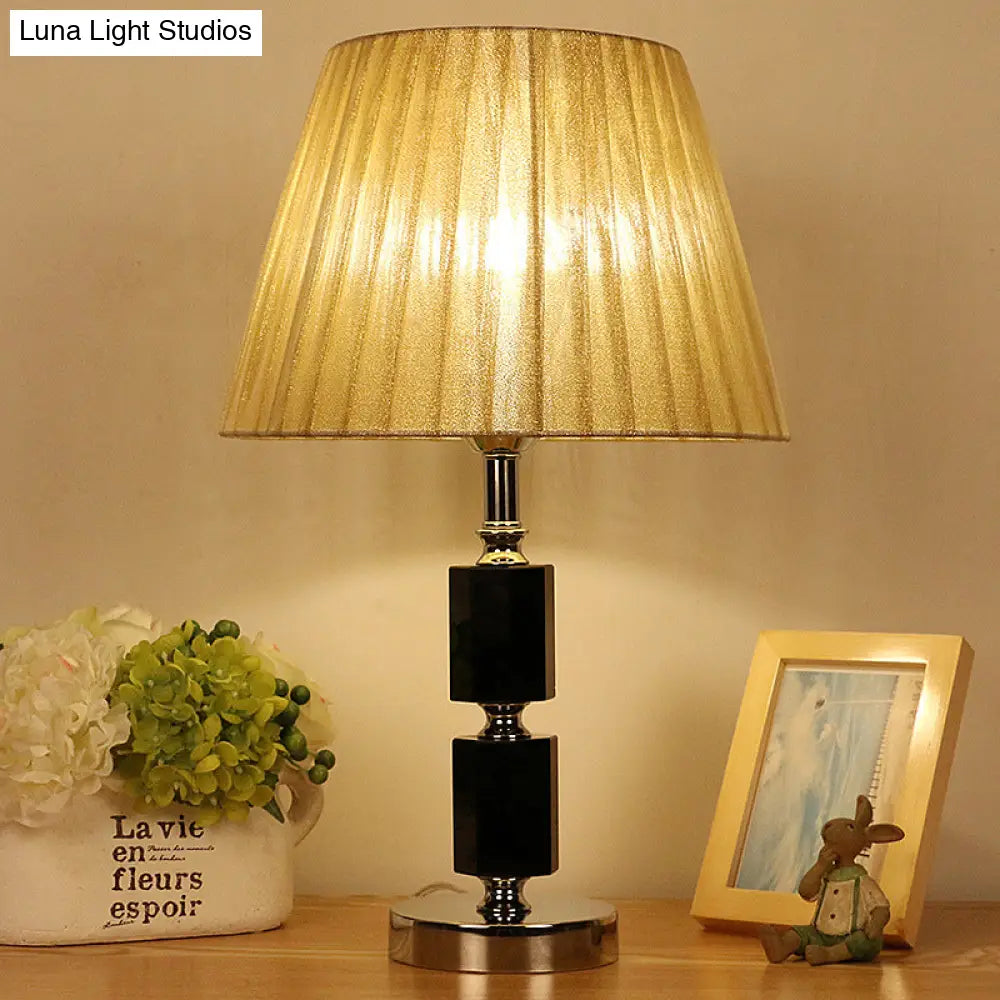 Crystal Table Lamp - Single Bulb Countryside Beige Tapered Drum Design Bedroom Night Light