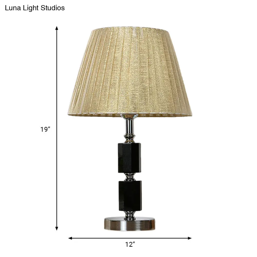 Crystal Table Lamp - Single Bulb Countryside Beige Tapered Drum Design Bedroom Night Light