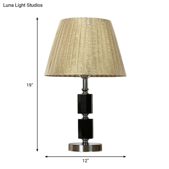 Crystal Table Lamp - Single Bulb Countryside Beige Tapered Drum Design Bedroom Night Light