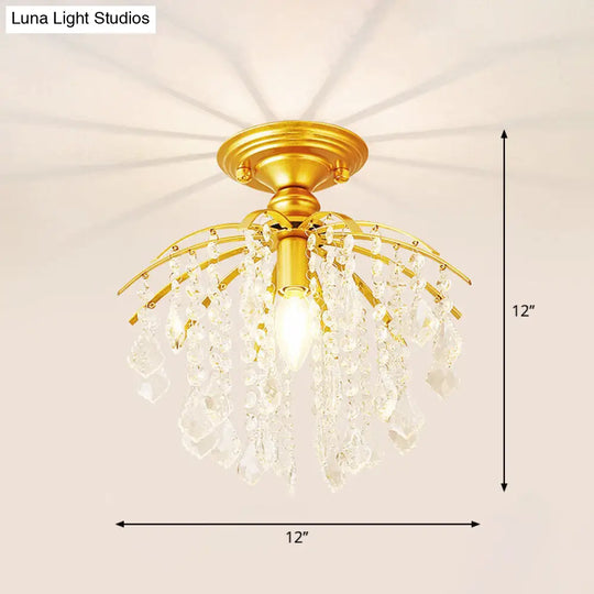 Crystal Tassel Semi Flush Mount Ceiling Light For Country-Style Interiors Gold