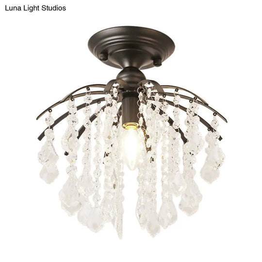 Crystal Tassel Semi Flush Mount Ceiling Light For Country - Style Interiors