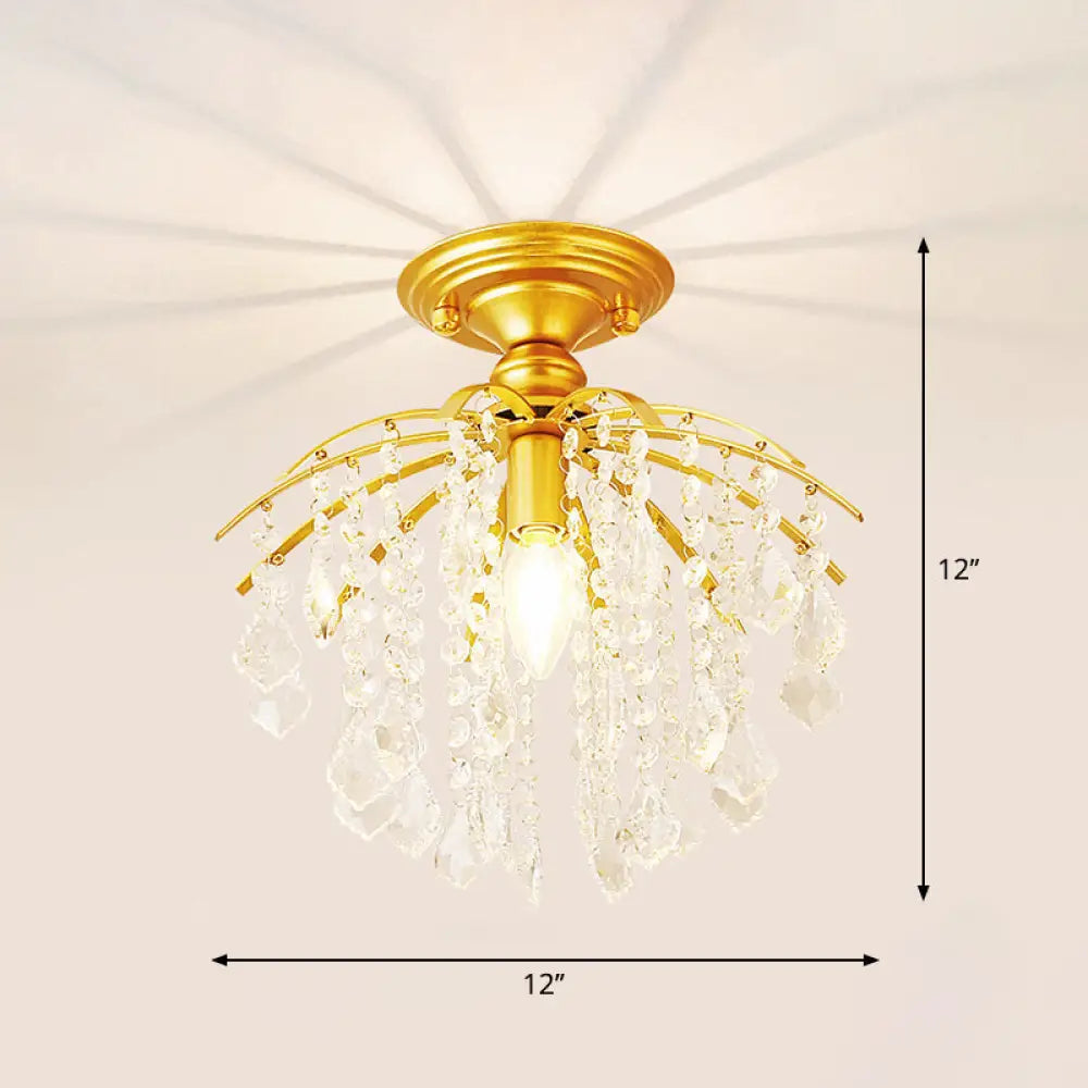 Crystal Tassel Semi Flush Mount Ceiling Light For Country - Style Interiors Gold