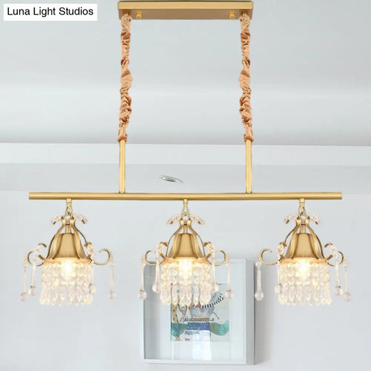 Crystal Teardrop Island Pendant Light With Gold Cylinder And 3 Heads