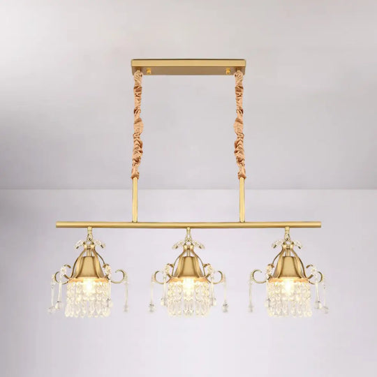 Crystal Teardrop Island Pendant Light With Gold Cylinder And 3 Heads