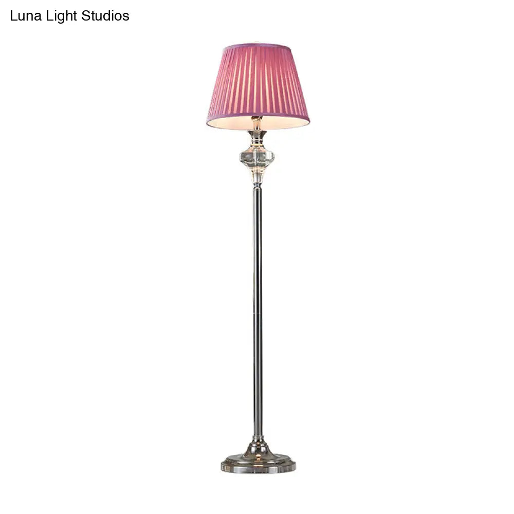 Crystal Urn-Shaped Living Room Floor Lamp - Pink 1-Bulb Standing Light With Cone Fabric Shade