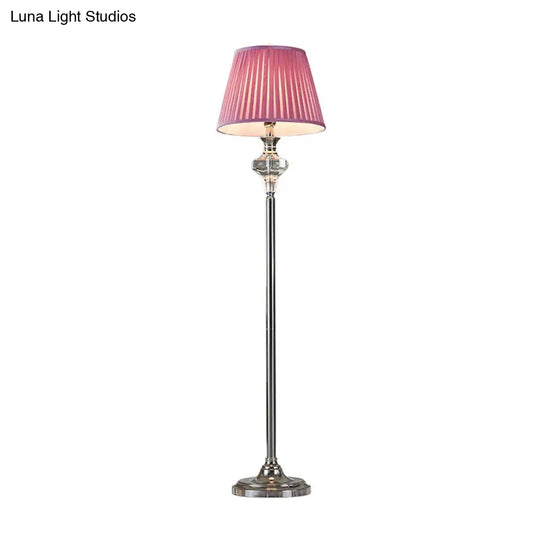 Crystal Urn-Shaped Living Room Floor Lamp - Pink 1-Bulb Standing Light With Cone Fabric Shade