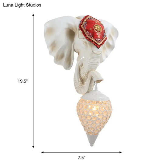 Crystal Wall Mounted Lamp With Elephant Head Decor And Rural White/Gold Insert Perfect For Lighting