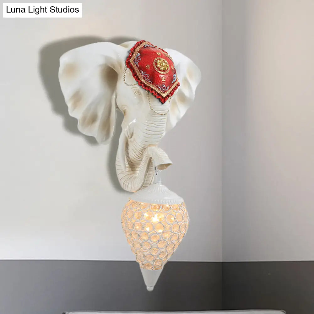 Crystal Wall Mounted Lamp With Elephant Head Decor And Rural White/Gold Insert Perfect For Lighting