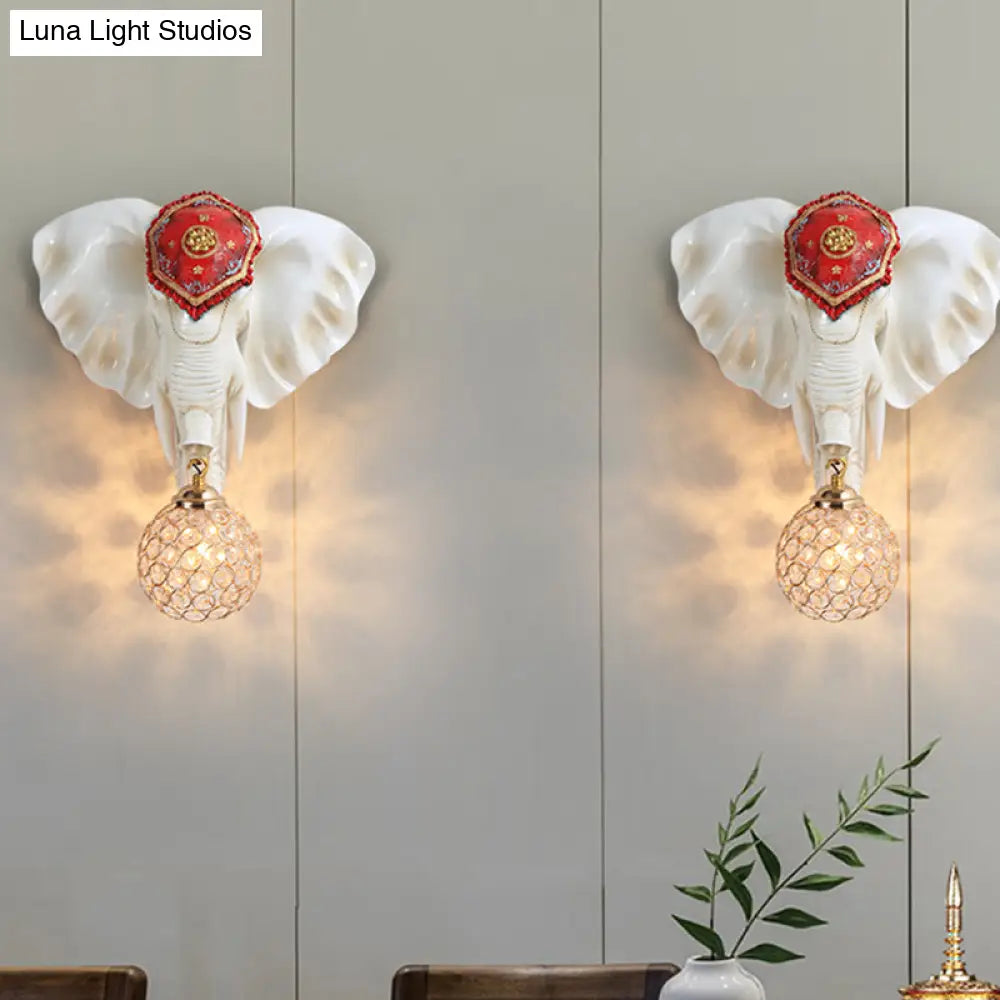 Crystal Wall Mounted Lamp With Elephant Head Decor And Rural White/Gold Insert Perfect For Lighting